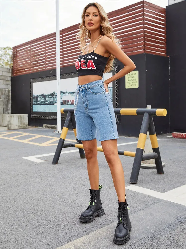 High Waist Straight Denim Short