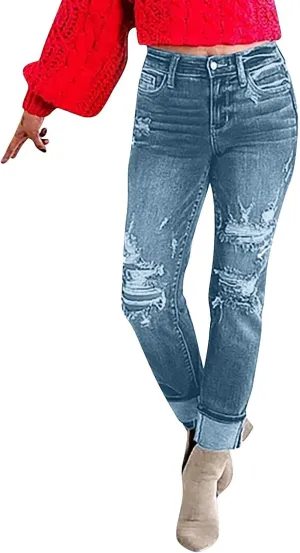 High Waisted Stretch Skinny Jeans Pant for Women High Rise Slimming Tapered Jeggings Denim Trousers Tall Work Pants