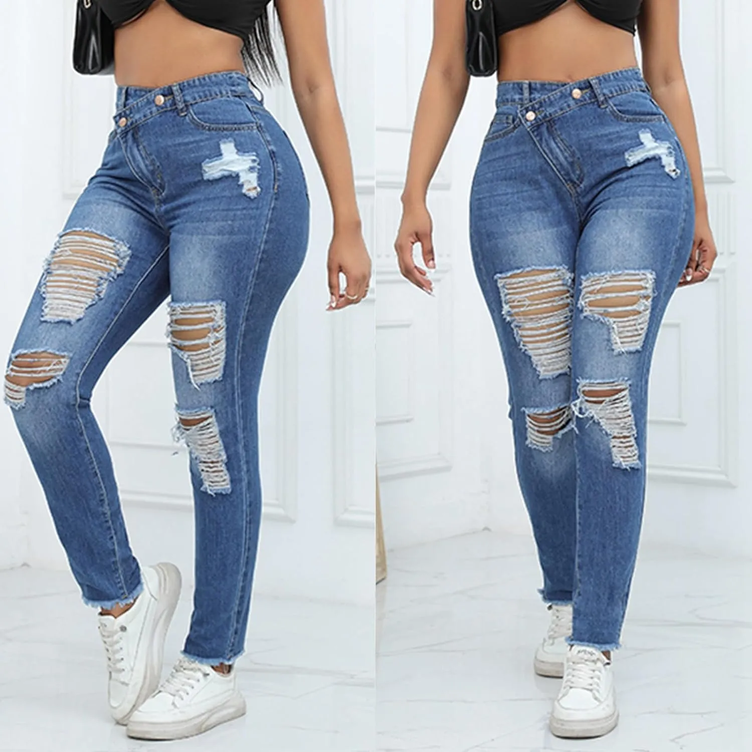 High Waisted Stretch Skinny Jeans Pant for Women High Rise Slimming Tapered Jeggings Denim Trousers Tall Work Pants