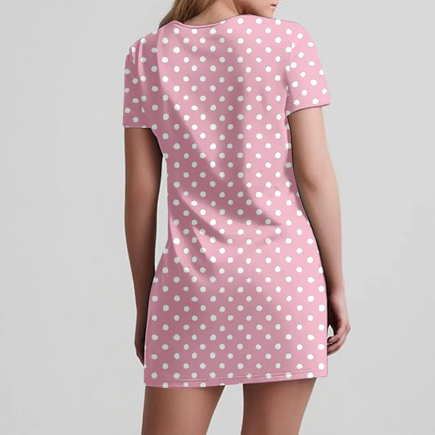 hlysgo Casual Dresses for Women 2025 Summer Polka Dots Tunic Dress Trendy Loose Short Sleeve V Neck Mini Dress with Pockets