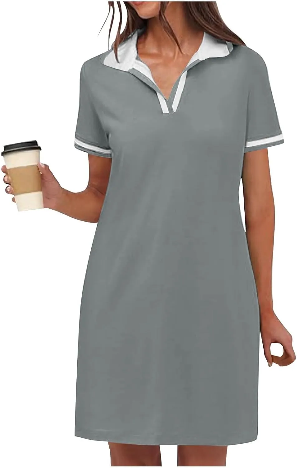 hlysgo Mini Dresses for Women 2025 Summer Casual Short Sleeve V Neck Tennis Dresses Trendy Short T-Shirt Dress with Pockets