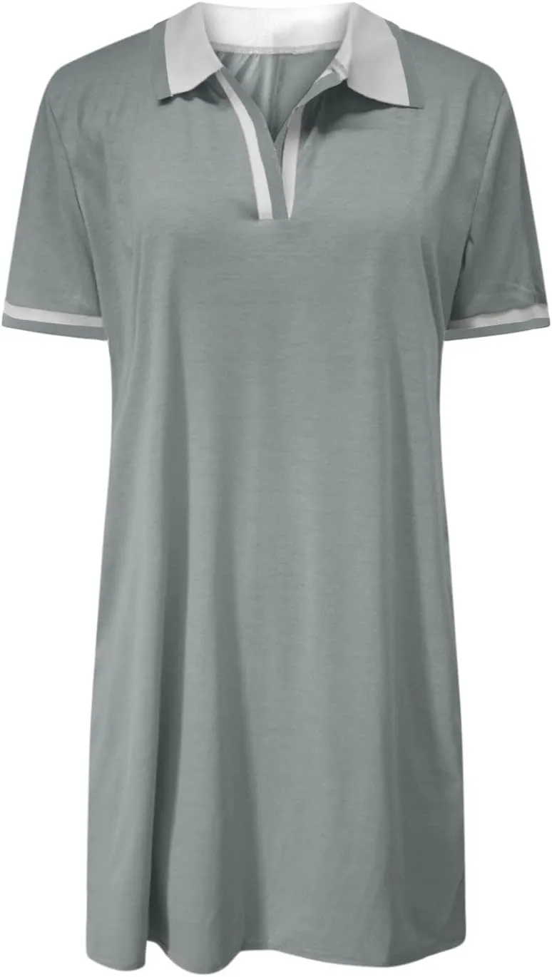 hlysgo Mini Dresses for Women 2025 Summer Casual Short Sleeve V Neck Tennis Dresses Trendy Short T-Shirt Dress with Pockets