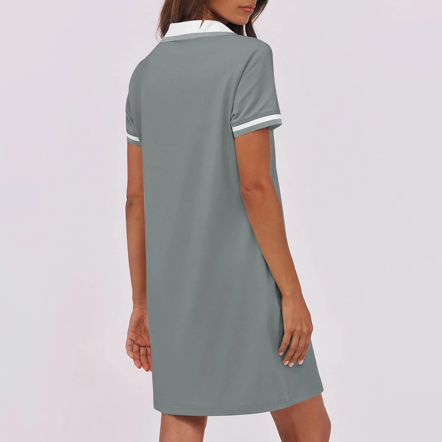 hlysgo Mini Dresses for Women 2025 Summer Casual Short Sleeve V Neck Tennis Dresses Trendy Short T-Shirt Dress with Pockets