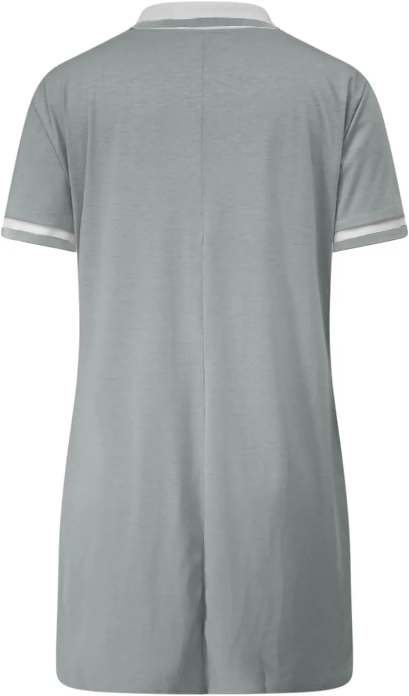 hlysgo Mini Dresses for Women 2025 Summer Casual Short Sleeve V Neck Tennis Dresses Trendy Short T-Shirt Dress with Pockets