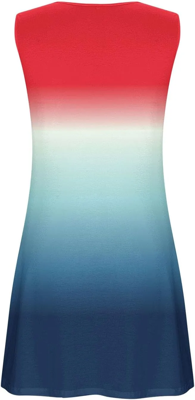 hlysgo Mini Dresses for Women Summer Casual Tie-Dye Knee Length Beach Sundress 2025 Vacation Sleeveless V Neck Tank Dress