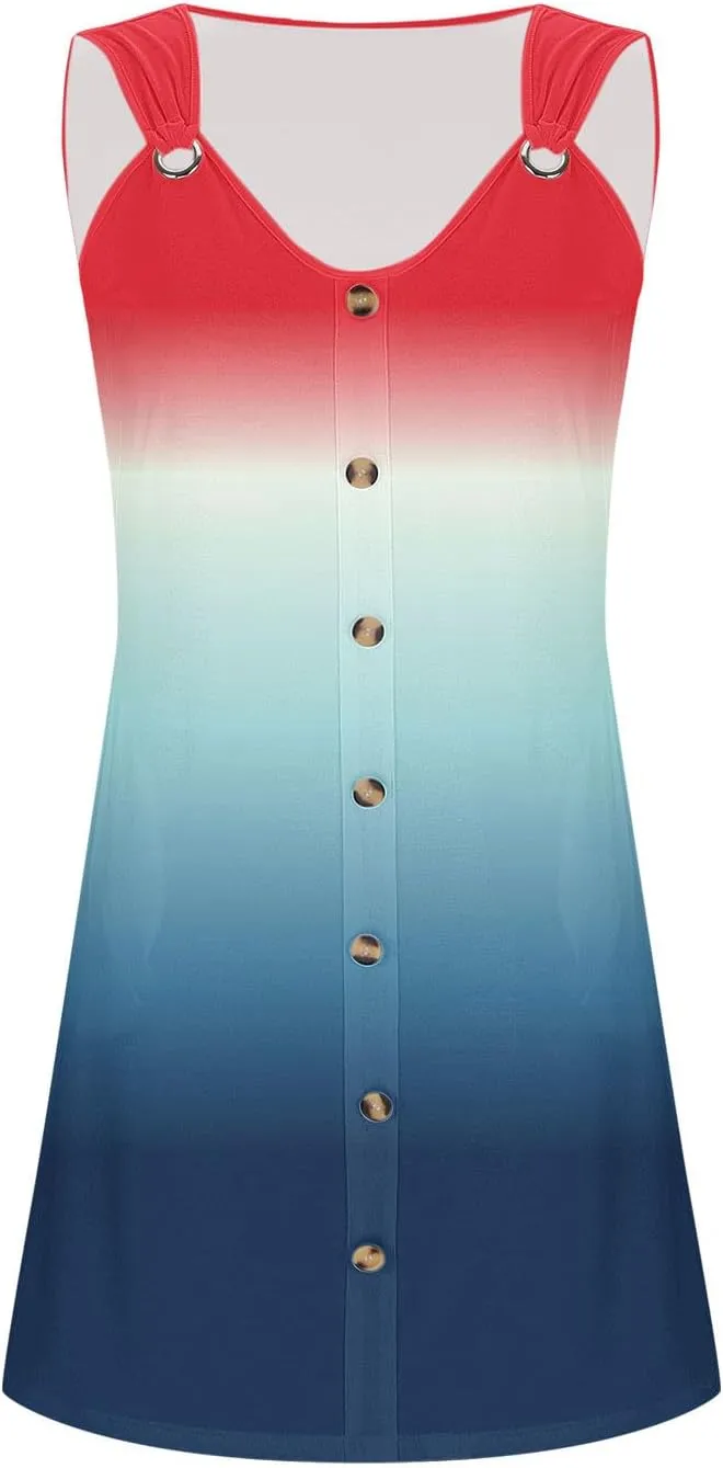 hlysgo Mini Dresses for Women Summer Casual Tie-Dye Knee Length Beach Sundress 2025 Vacation Sleeveless V Neck Tank Dress