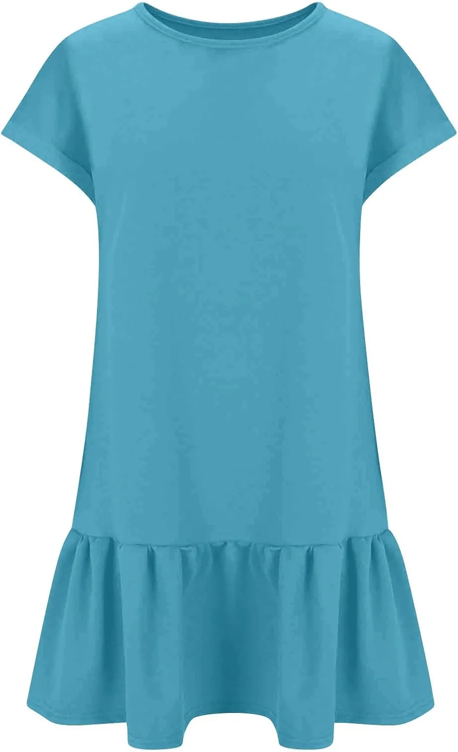 hlysgo Womens Summer T Shirt Dress Casual Loose Fit Cap Sleeve Ruffle Hem Workout Dresses Teen Girls Crewneck Mini Dresses