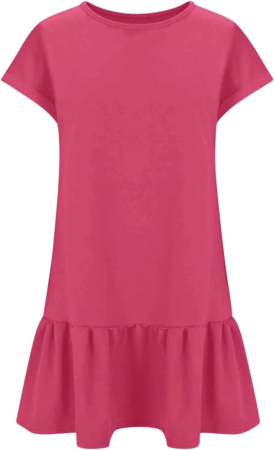 hlysgo Womens Summer T Shirt Dress Casual Loose Fit Cap Sleeve Ruffle Hem Workout Dresses Teen Girls Crewneck Mini Dresses