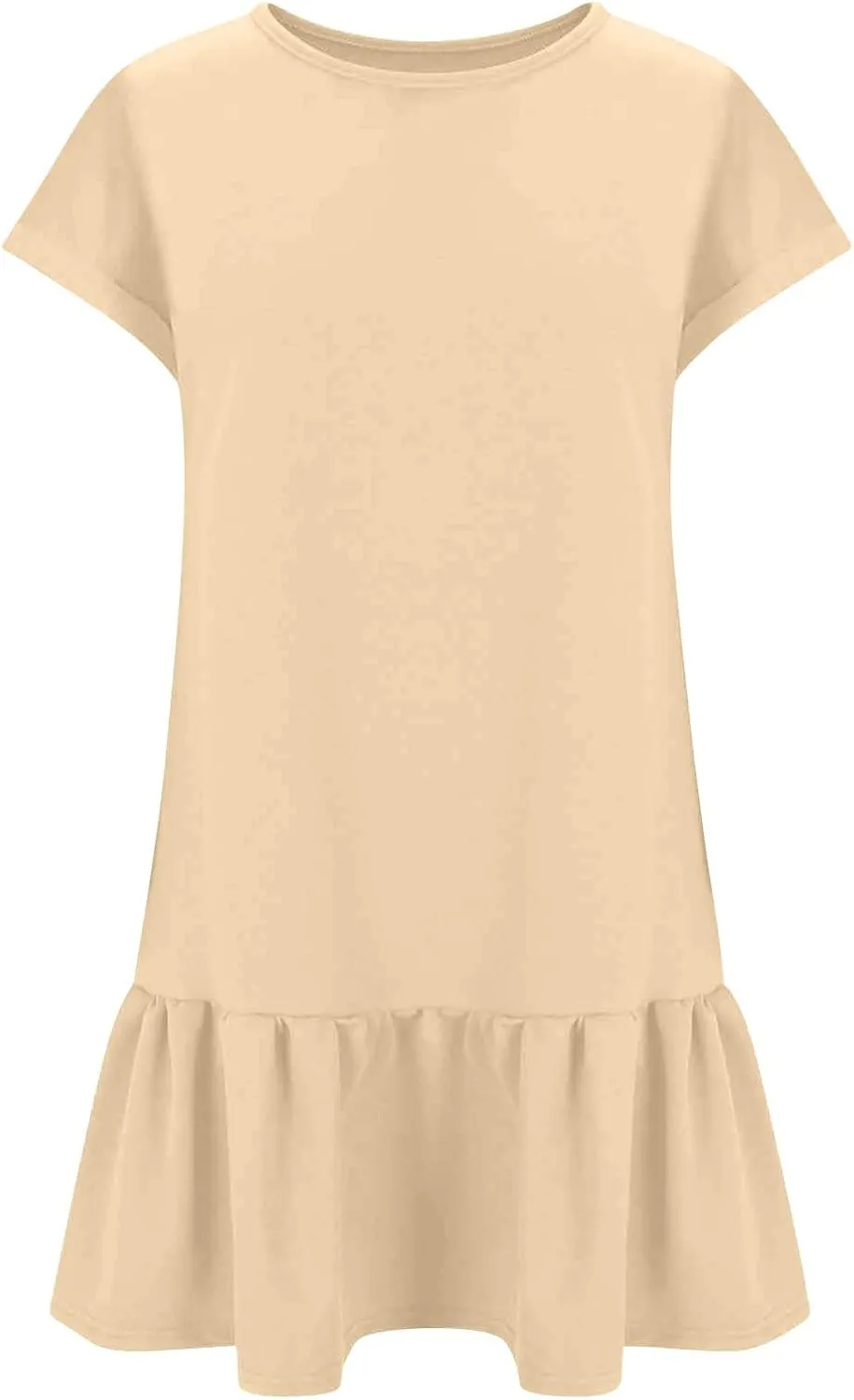 hlysgo Womens Summer T Shirt Dress Casual Loose Fit Cap Sleeve Ruffle Hem Workout Dresses Teen Girls Crewneck Mini Dresses