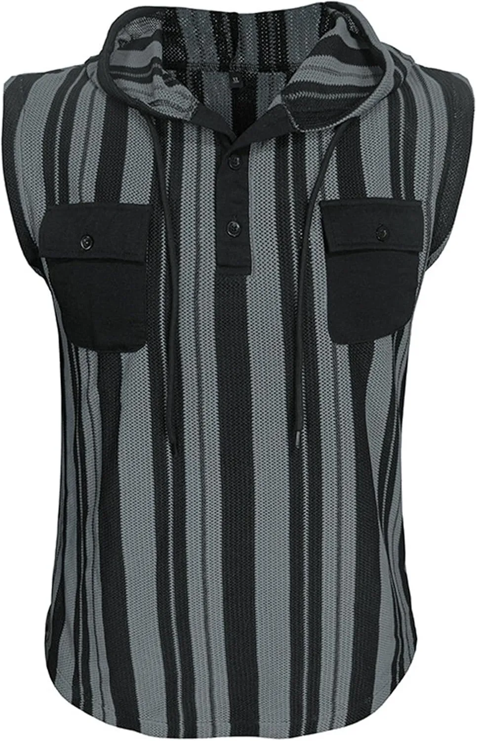 Hooded Tank Top Men Cotton Sleeveless Workout Muscle Shirts Fashion Athletic Stylish Pocket Big and Tall Striped Casual Vest