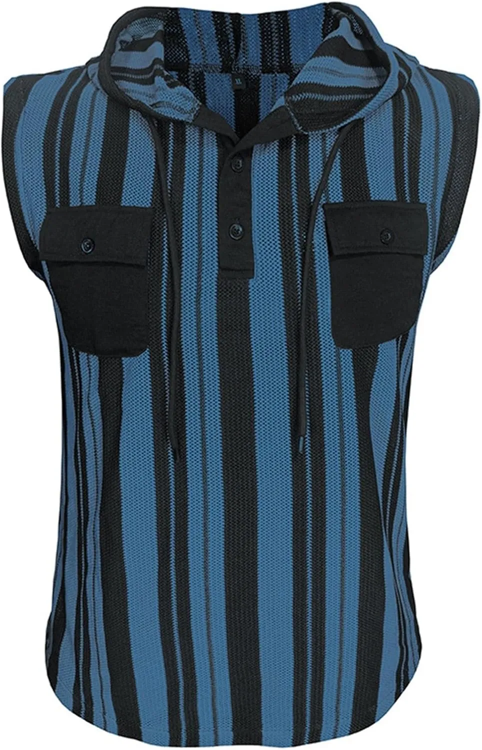 Hooded Tank Top Men Cotton Sleeveless Workout Muscle Shirts Fashion Athletic Stylish Pocket Big and Tall Striped Casual Vest