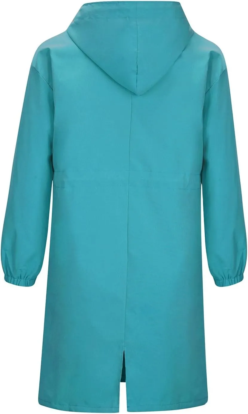 Hooded Trench Coat Women Waterproof Long Rain Jacket Button Up Hooded Windbreaker Lightweight Raincoats,Pockets