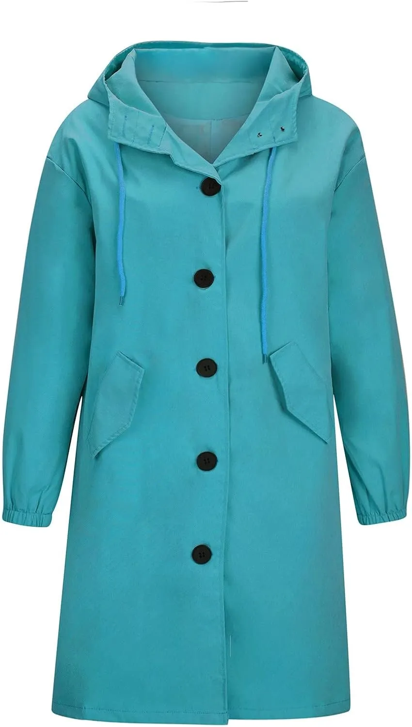 Hooded Trench Coat Women Waterproof Long Rain Jacket Button Up Hooded Windbreaker Lightweight Raincoats,Pockets