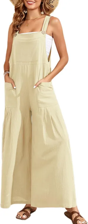 HOTIAN Overalls for Women, Loose Fit Causal Sleeveless Jumpsuits Loose Wide Leg Summer Rompers Jumpers with Pockets