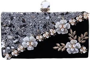 HUFFA Embroidered Evening Bag Retro Cheongsam Pearl Banquet Women's Bag Wedding Dress Clutch
