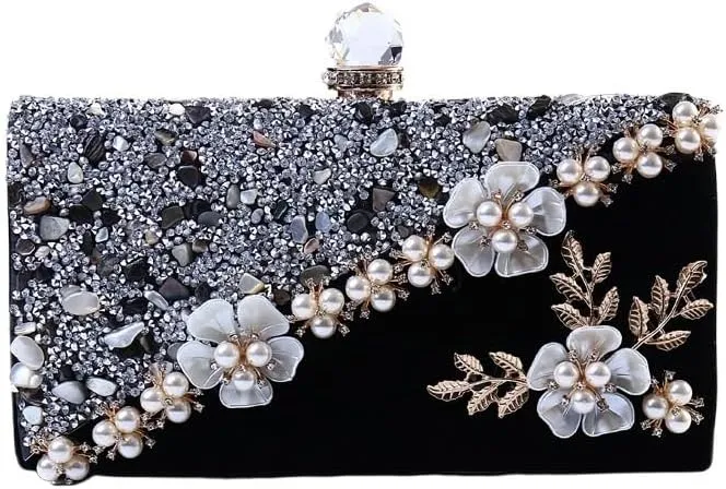 HUFFA Embroidered Evening Bag Retro Cheongsam Pearl Banquet Women's Bag Wedding Dress Clutch