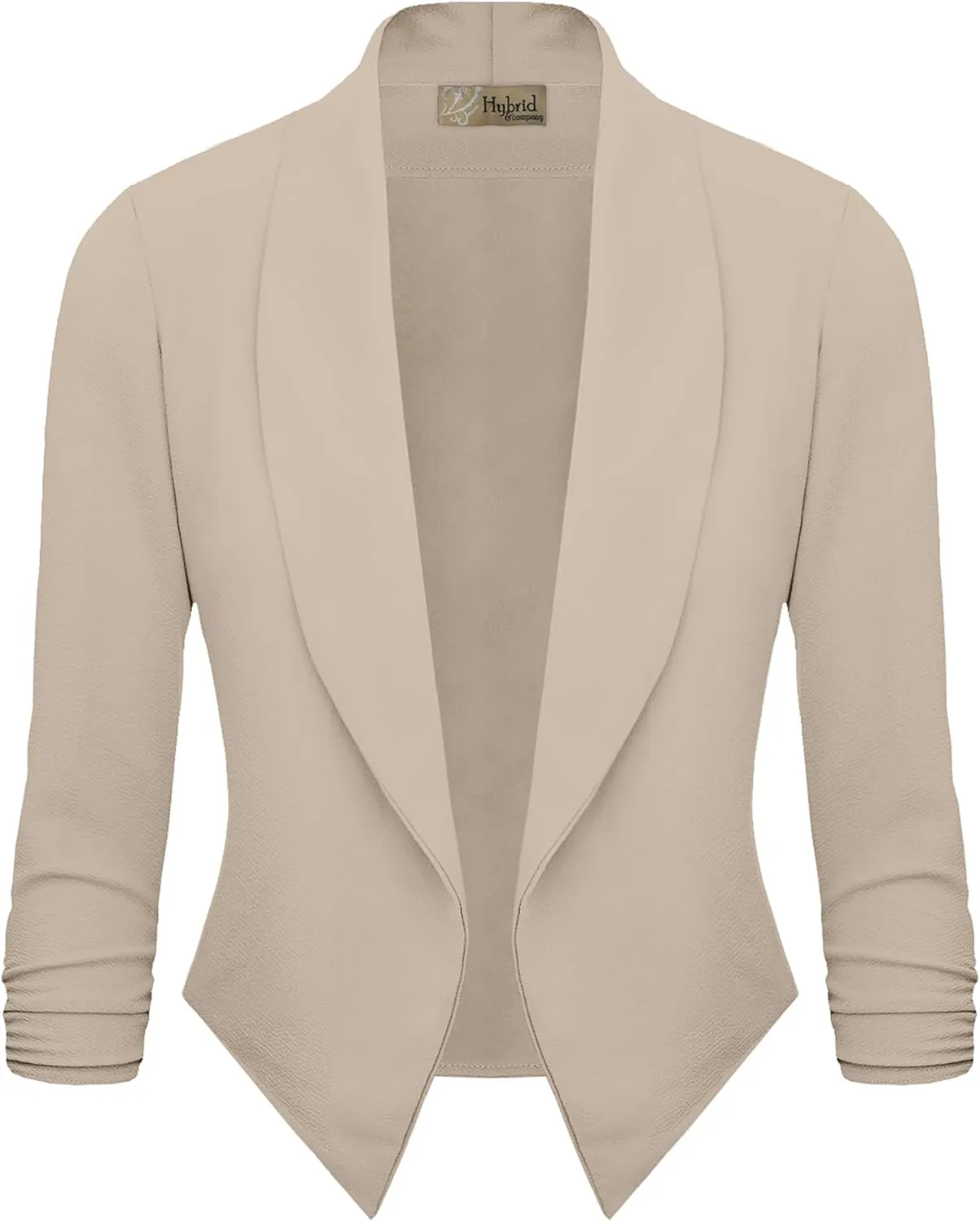 Hybrid & Company Lightweight Open Front Cardigan Classic Ruched Sleeve Work Office Blazer Suit Jackets