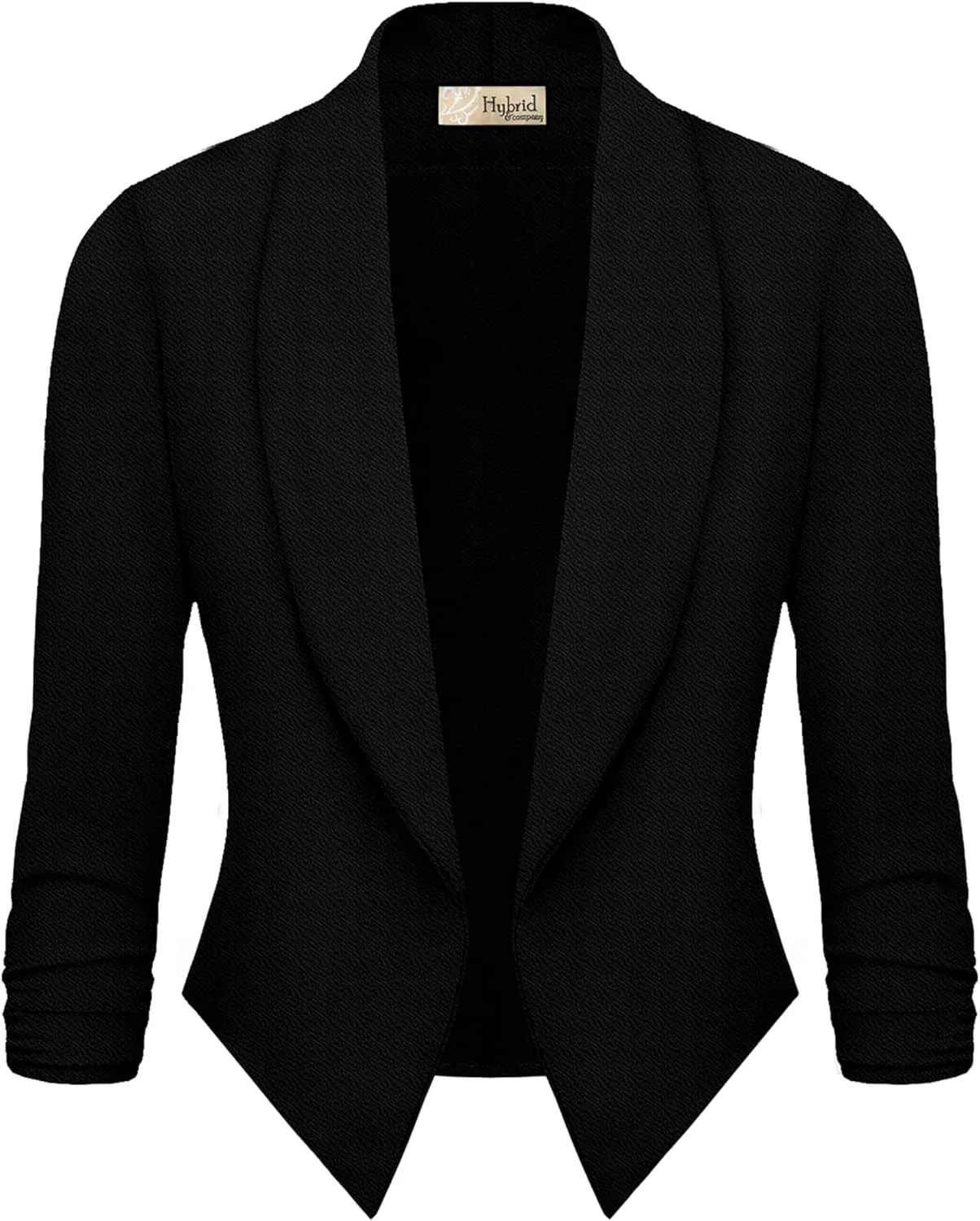 Hybrid & Company Lightweight Open Front Cardigan Classic Ruched Sleeve Work Office Blazer Suit Jackets