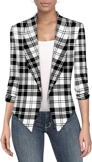 Hybrid & Company Lightweight Open Front Cardigan Classic Ruched Sleeve Work Office Blazer Suit Jackets
