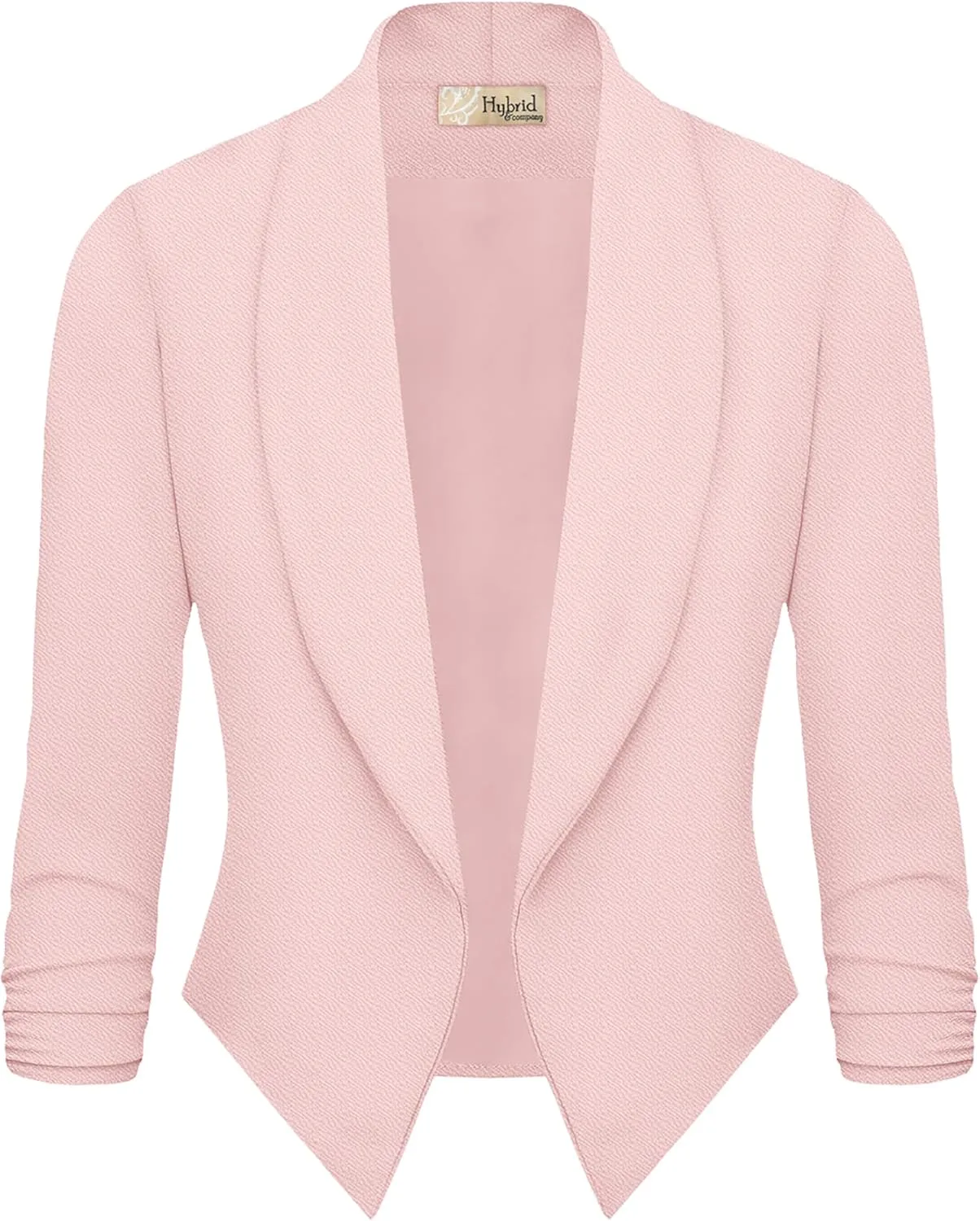 Hybrid & Company Lightweight Open Front Cardigan Classic Ruched Sleeve Work Office Blazer Suit Jackets