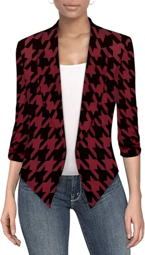 Hybrid & Company Lightweight Open Front Cardigan Classic Ruched Sleeve Work Office Blazer Suit Jackets