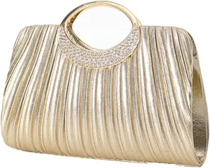 Hycurey Elegant Small Shoulder Bags Evening Bag for Women Pleated Clutch Purse with Chain Handle Rushed Purse for Dinner