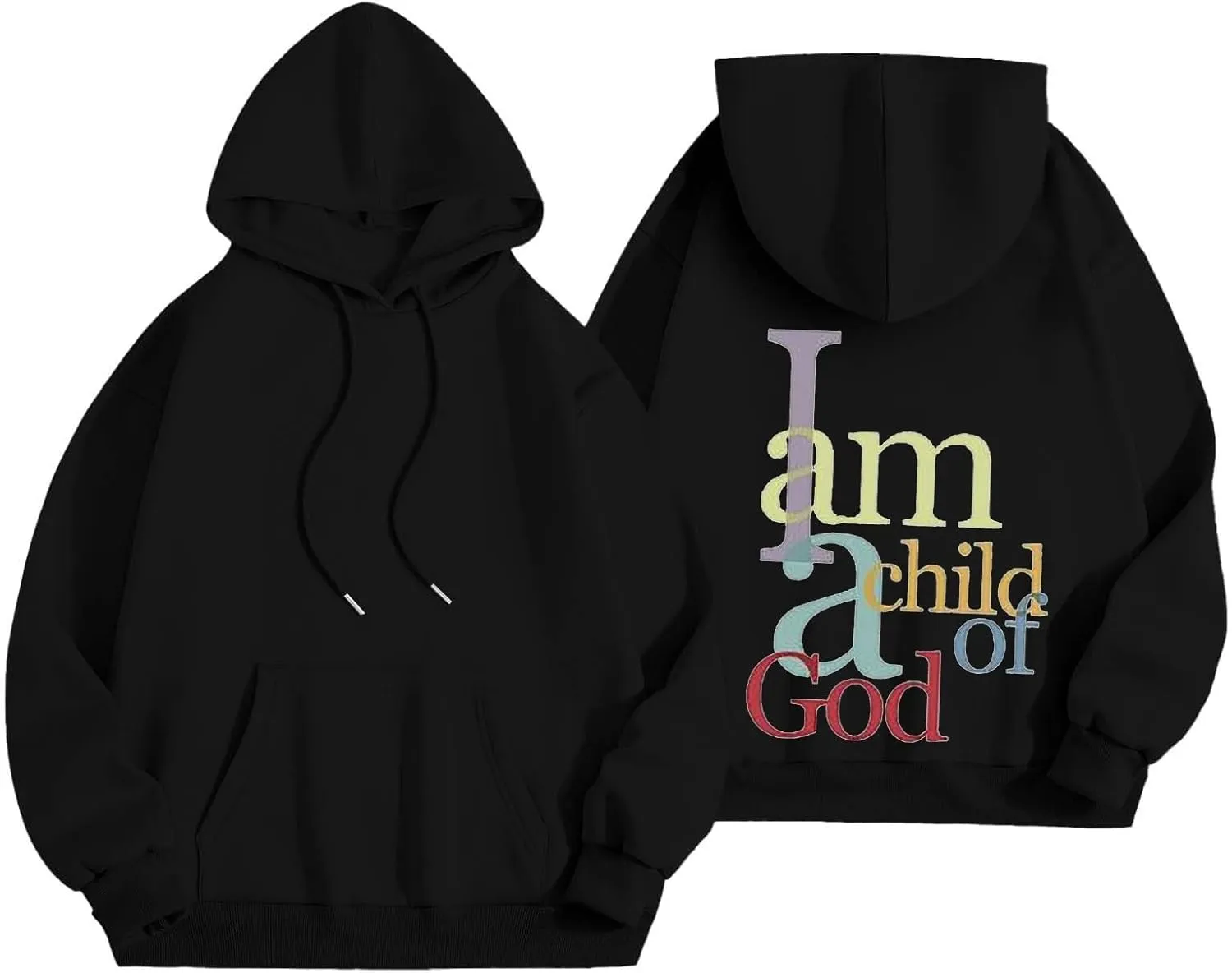 I Am A Child of God Sweatshirt for Women Trendy Letter Print Long Sleeve Hoodie Oversized Casual Drawstring Sweatshirts