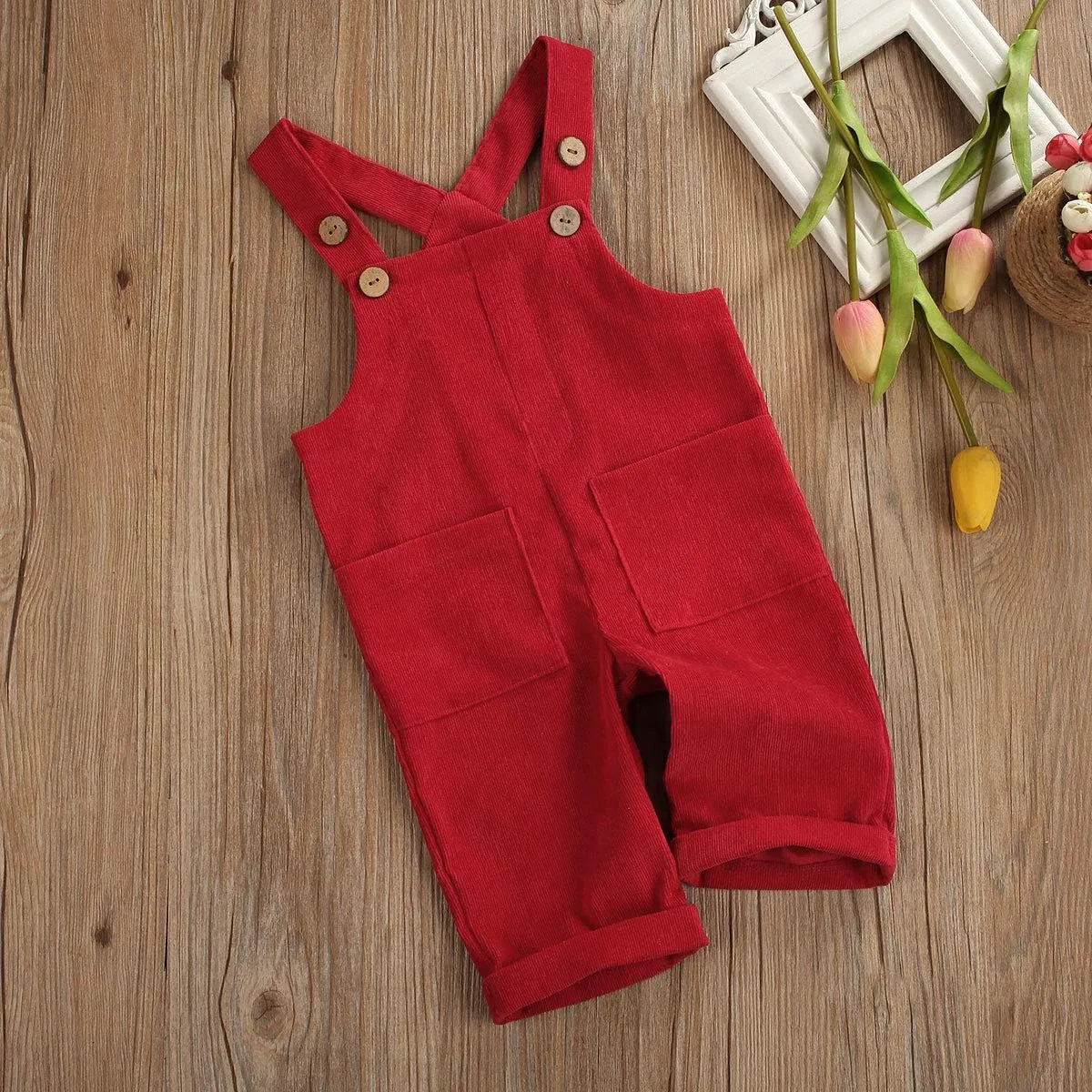 Infant Baby Boy Girl Corduroy Overalls Jumpsuit Sleeveless One Piece Suspender Pants Unisex Baby Romper with Pocket