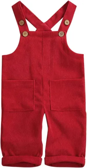 Infant Baby Boy Girl Corduroy Overalls Jumpsuit Sleeveless One Piece Suspender Pants Unisex Baby Romper with Pocket