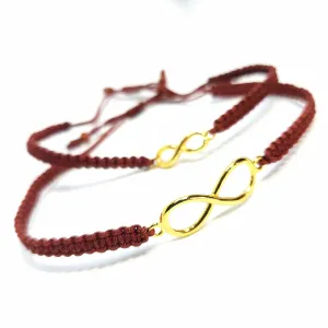 Infinite Duo Bracelets. Valentine's Day Gift. Hand Woven Drawstring Bracelets. Adjustable Macrame Bracelets. Gold Plated Infinite Symbol. Unconditional Love and Friendship Bracelets.