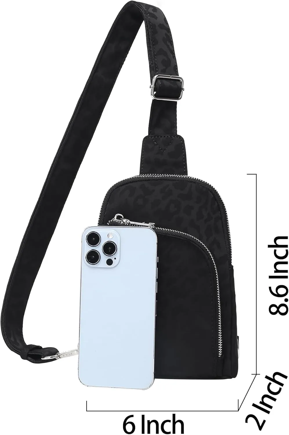 INICAT RFID Blocking Nylon Crossbody Bag for Women Small Sling Bag Travel Fanny Packs Belt Bag(Leopard-black)