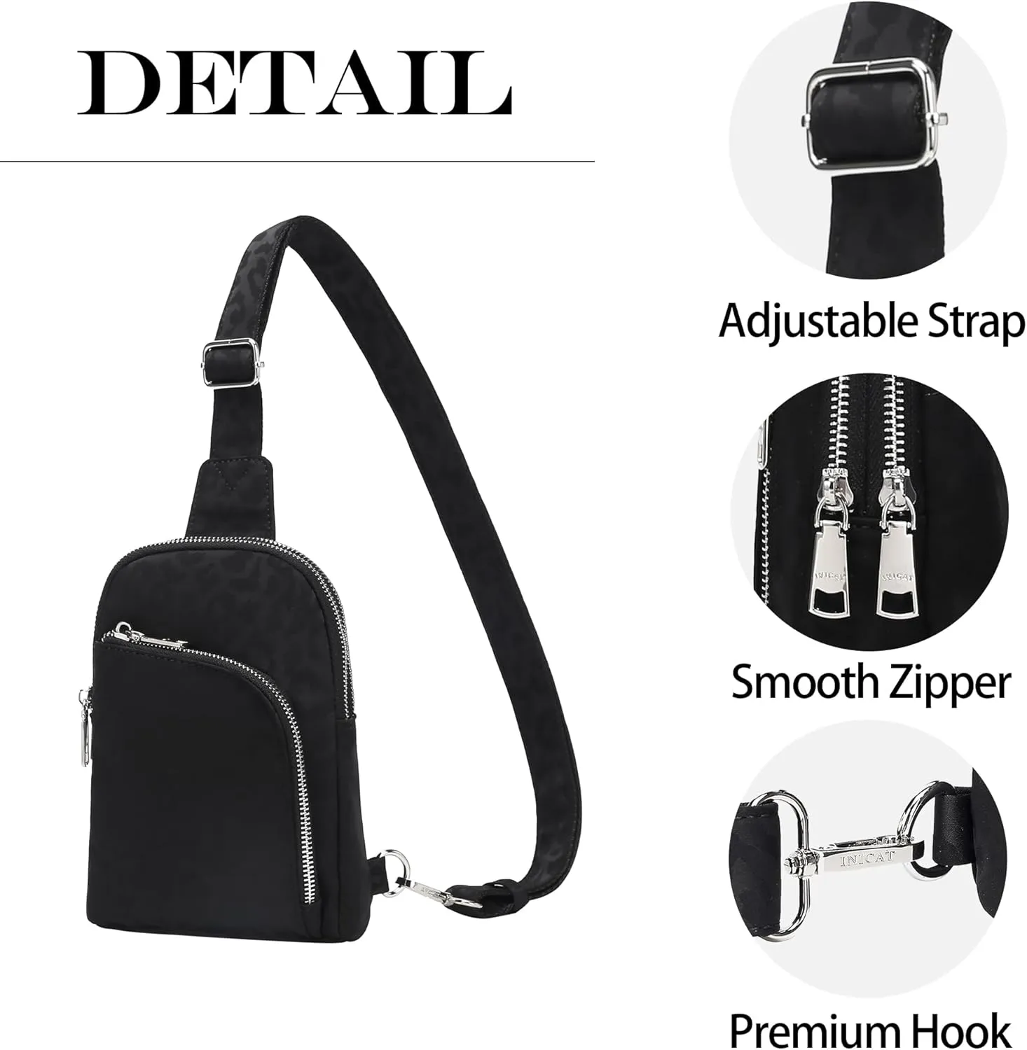 INICAT RFID Blocking Nylon Crossbody Bag for Women Small Sling Bag Travel Fanny Packs Belt Bag(Leopard-black)