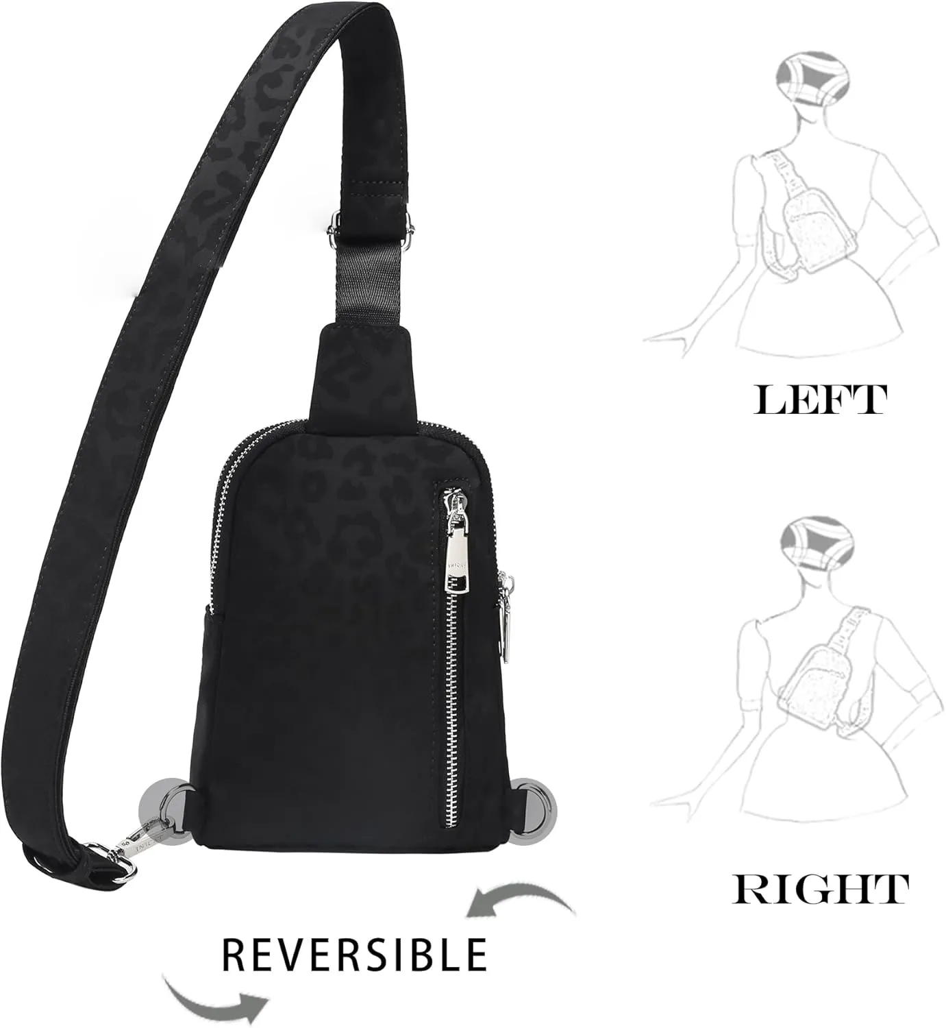INICAT RFID Blocking Nylon Crossbody Bag for Women Small Sling Bag Travel Fanny Packs Belt Bag(Leopard-black)