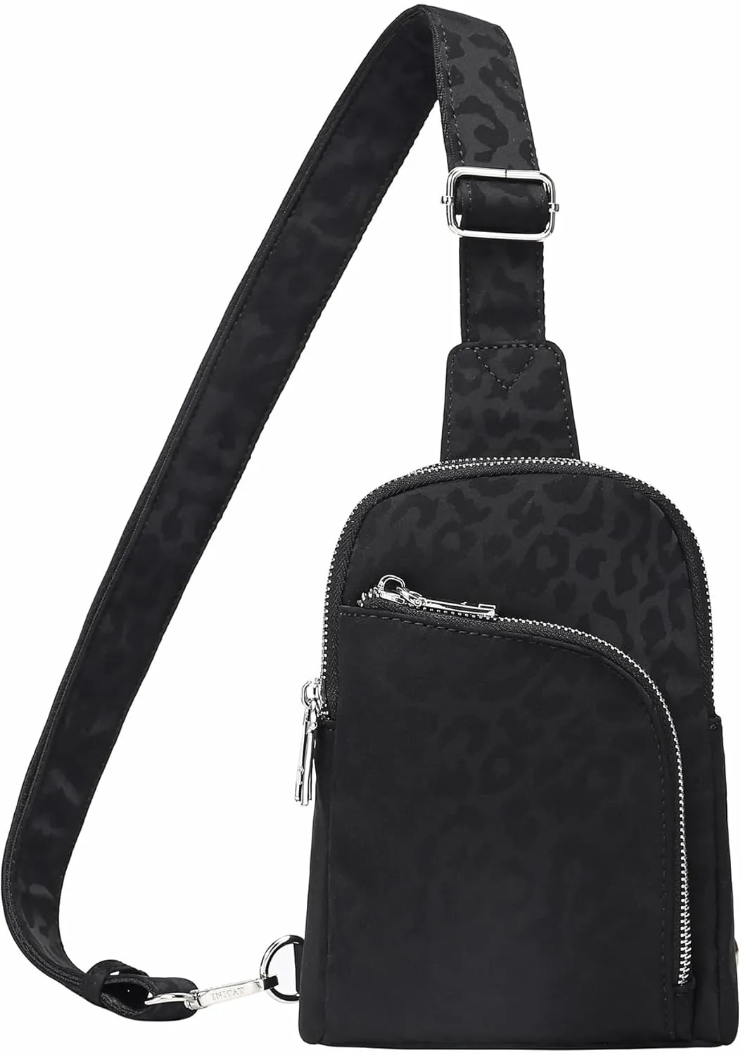 INICAT RFID Blocking Nylon Crossbody Bag for Women Small Sling Bag Travel Fanny Packs Belt Bag(Leopard-black)