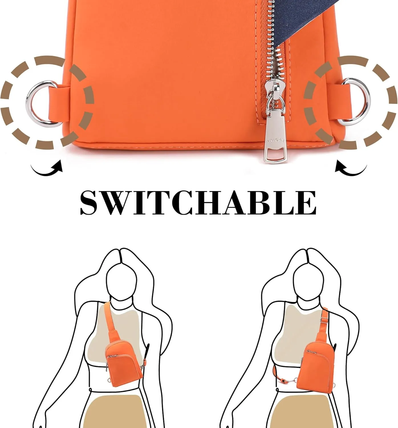 INICAT RFID Blocking Nylon Crossbody Bag for Women Small Sling Bag Travel Fanny Packs Belt Bag(Orange N)