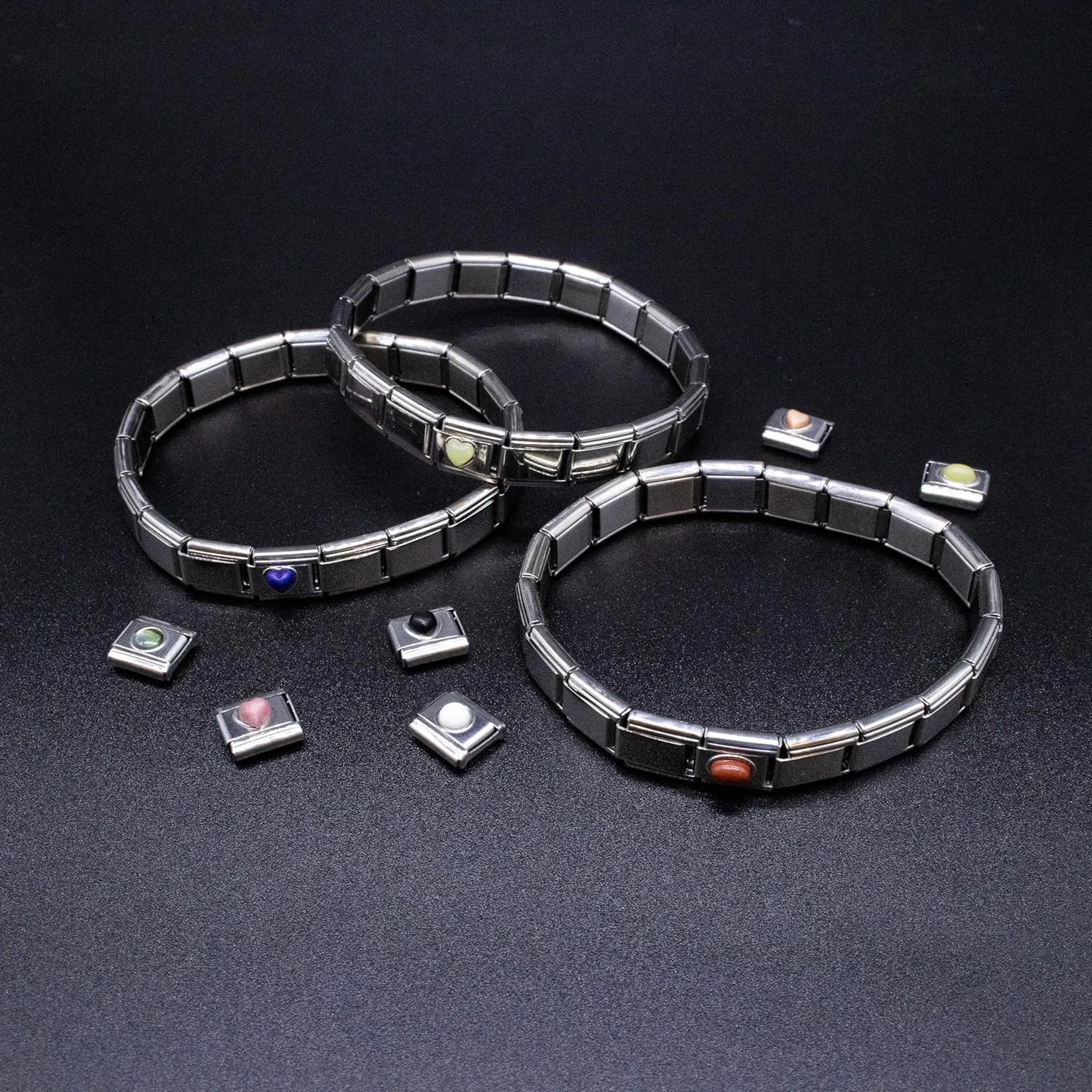 Italian Charm Bracelet Charms, Semiprecious Stone Charms, 9mm Stainless Steel Links Bracelets Jewelry for Women