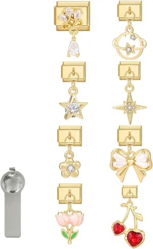 Italian Charms Gold Pendent, Only Charm 8Pcs 9mm Italian Modular Charm Bracelet Link Handmade DIY Module Jewelry Gifts