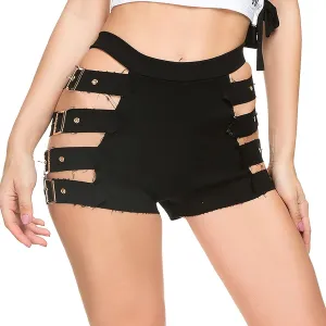 Jean Shorts Womens High Waisted Frayed Raw Hem Metal Buckle Denim Shorts Summer Sexy Hollowed Out Party Denim Jorts