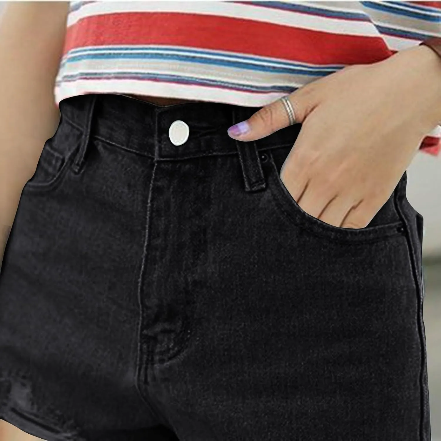Jean Shorts Womens High Waisted Stretchy Ripped Baggy Trendy Denim Short Pants Raw Hem Cut Off Denim Shorts