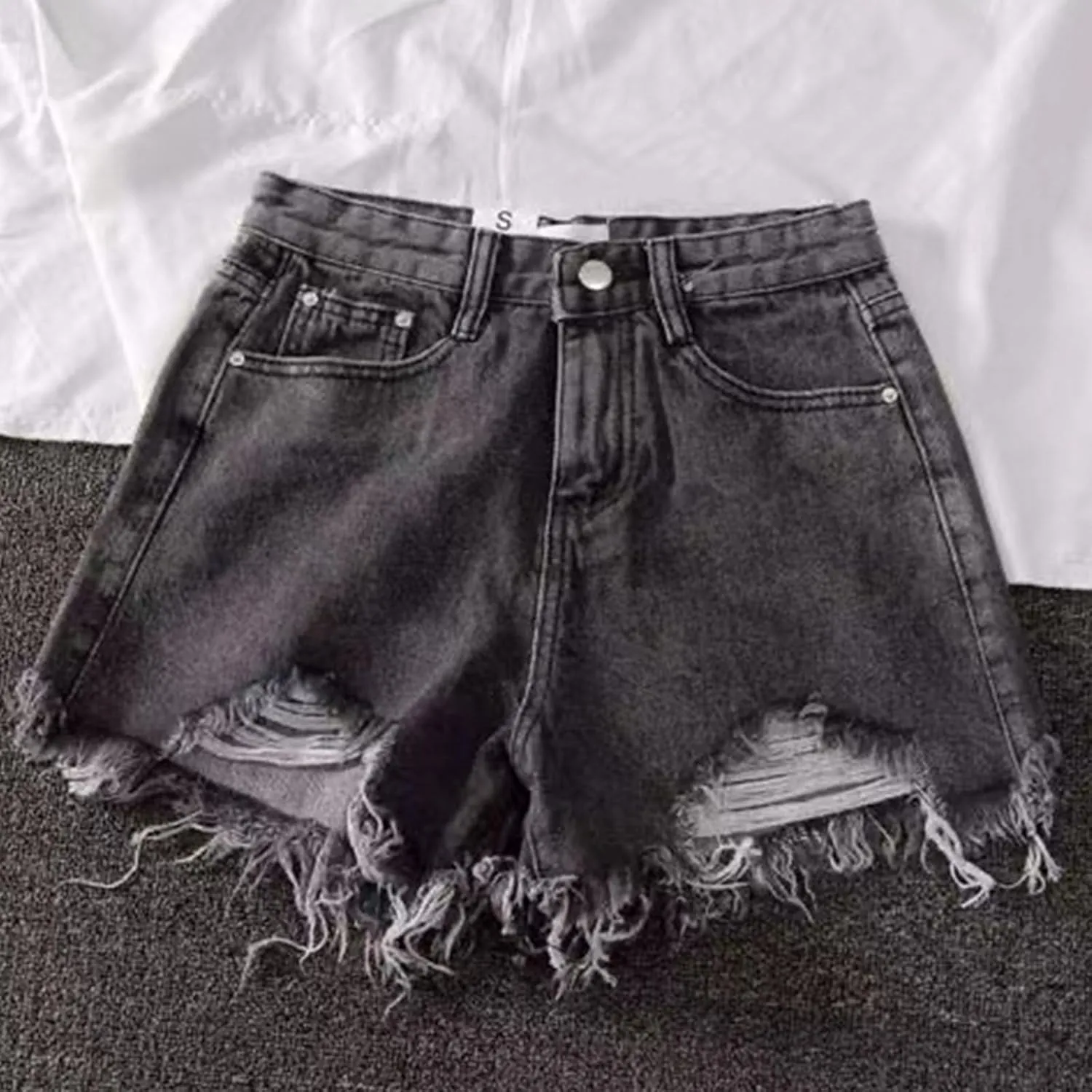 Jean Shorts Womens High Waisted Stretchy Ripped Baggy Trendy Denim Short Pants Raw Hem Cut Off Denim Shorts