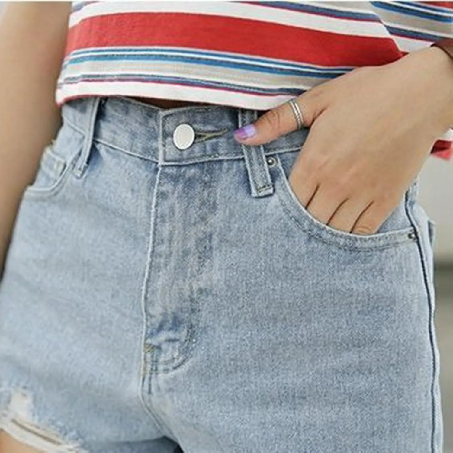 Jean Shorts Womens High Waisted Stretchy Ripped Baggy Trendy Denim Short Pants Raw Hem Cut Off Denim Shorts