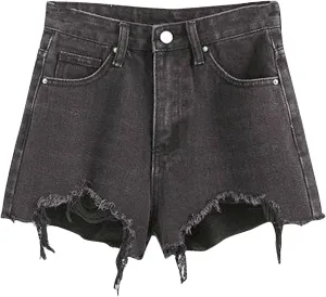 Jean Shorts Womens High Waisted Stretchy Ripped Baggy Trendy Denim Short Pants Raw Hem Cut Off Denim Shorts