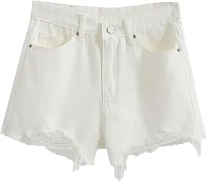 Jean Shorts Womens High Waisted Stretchy Ripped Baggy Trendy Denim Short Pants Raw Hem Cut Off Denim Shorts