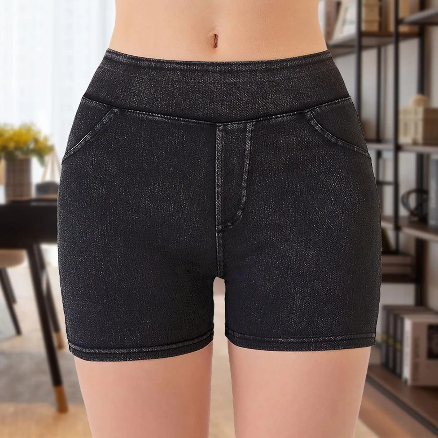 Jean Shorts Womens High Waisted Stretchy Tummy Control Denim Pull On Shorts Skinny Butt Lifting Jorts with Pockets