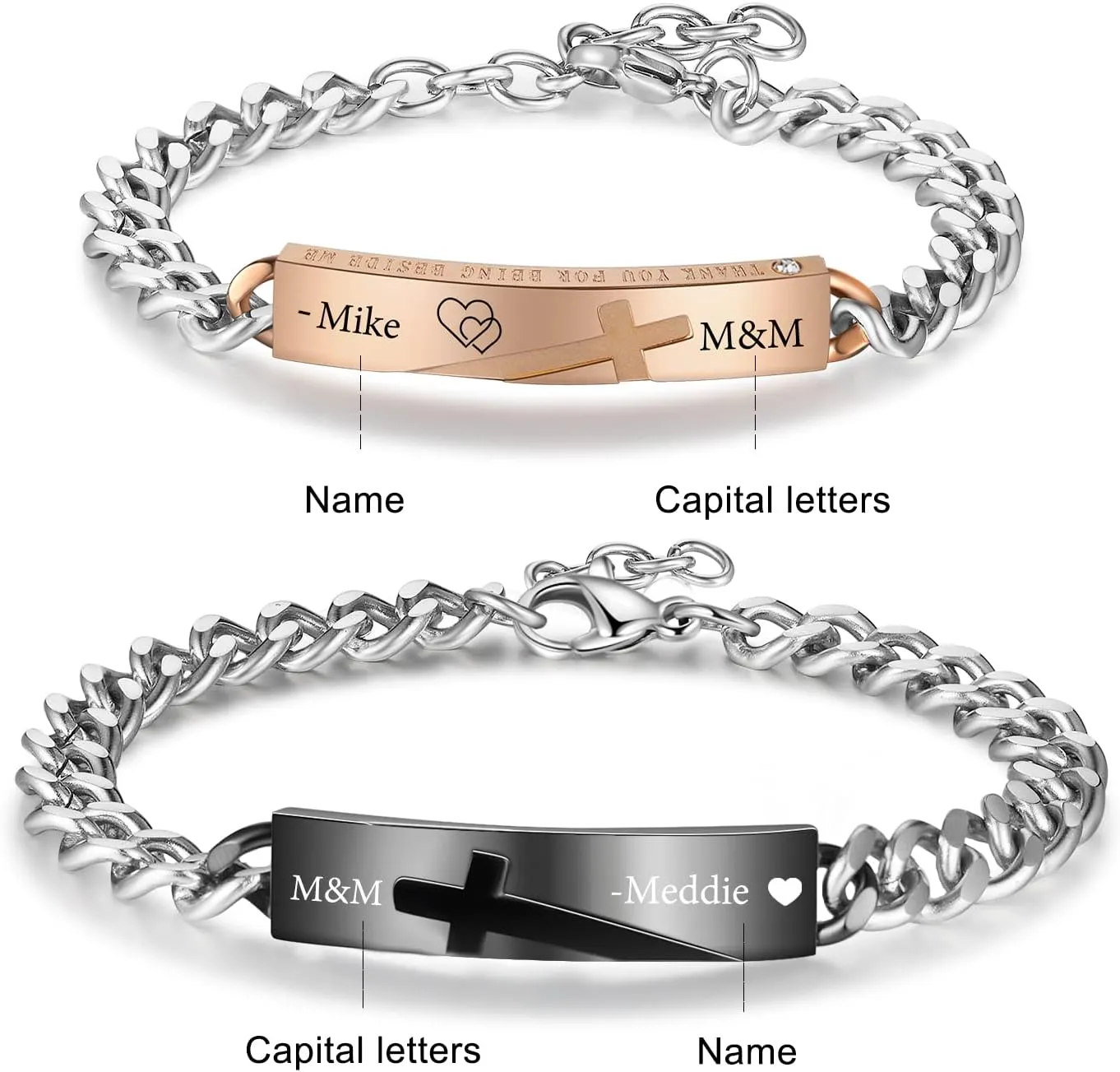 Jewelstruck Personalized Matching Bracelets for Couples Bracelets Custom Name His and Hers Bracelets for Valentines Day Gifts Bracelets for Anniversary Christmas Birthday