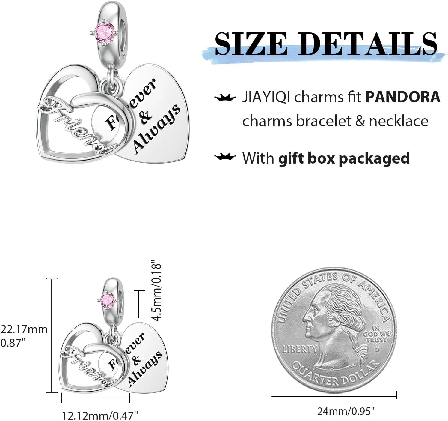 JIAYIQI Sister Mother Daughter Wife Charms Fit Charms Bracelet Necklace, 925 Sterling Silver Forever Always Love Dangle Charms for Women Birthday Mother's Day Christmas