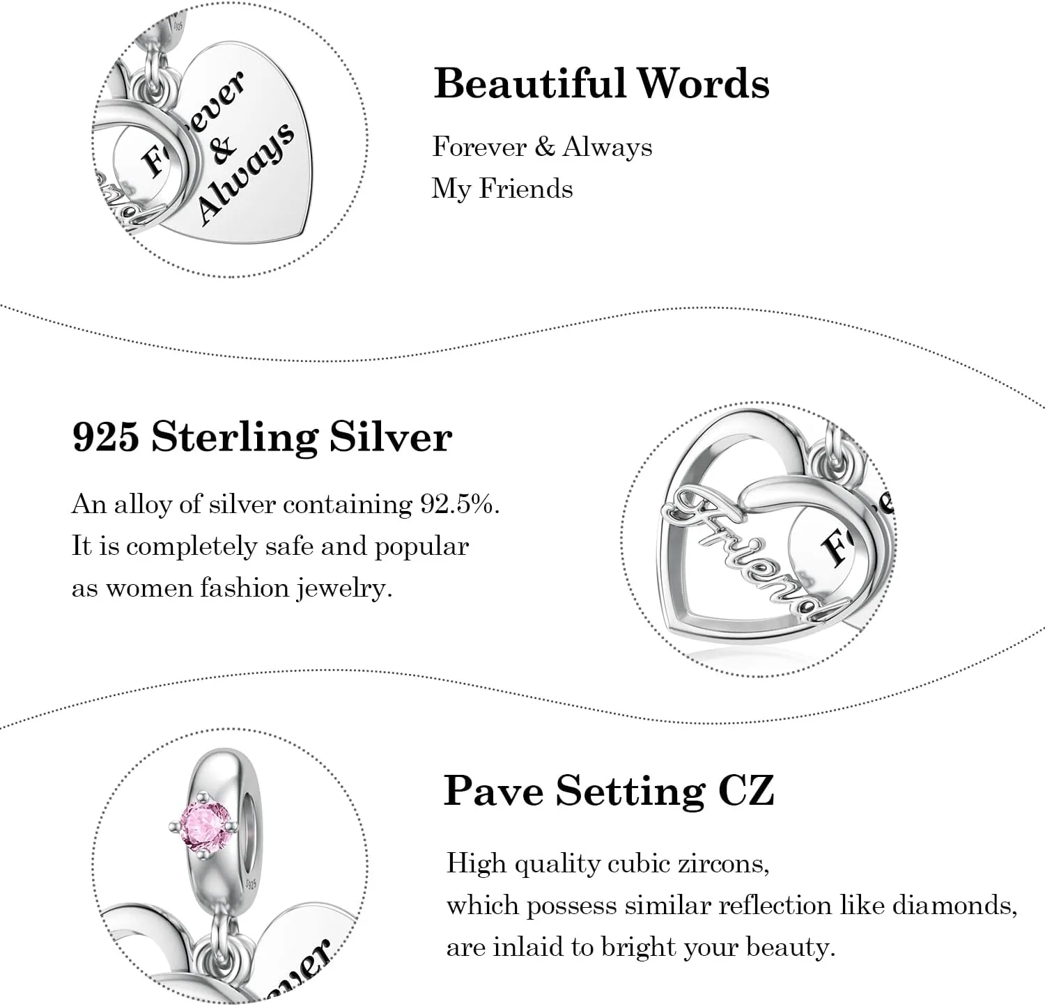 JIAYIQI Sister Mother Daughter Wife Charms Fit Charms Bracelet Necklace, 925 Sterling Silver Forever Always Love Dangle Charms for Women Birthday Mother's Day Christmas