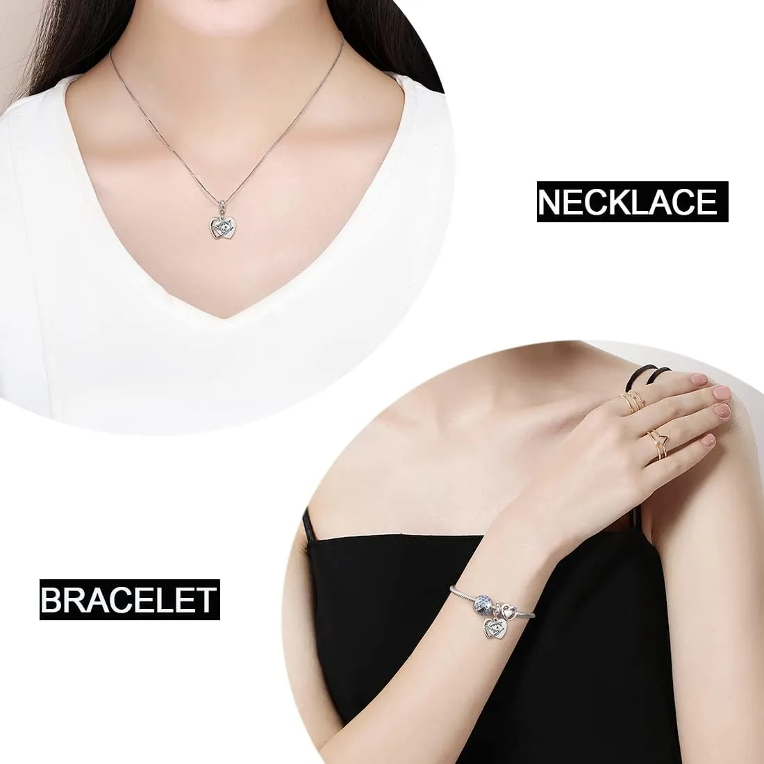 JIAYIQI Sister Mother Daughter Wife Charms Fit Charms Bracelet Necklace, 925 Sterling Silver Forever Always Love Dangle Charms for Women Birthday Mother's Day Christmas