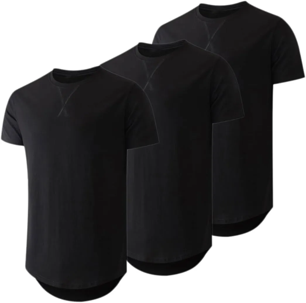 JMIERR Mens 3 Pack Cotton Hipster Hip Hop Longline Crewneck T-Shirt