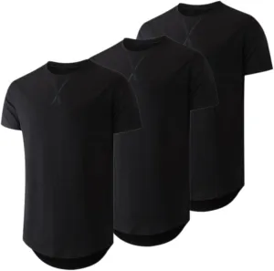 JMIERR Mens 3 Pack Cotton Hipster Hip Hop Longline Crewneck T-Shirt
